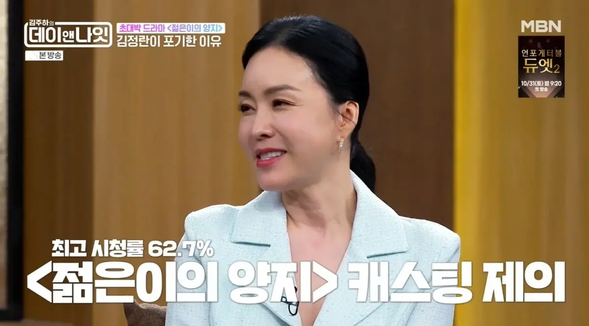 Kim Jung-nan turned down a 62.7% ratings drama to finish school — and says she has zero regrets