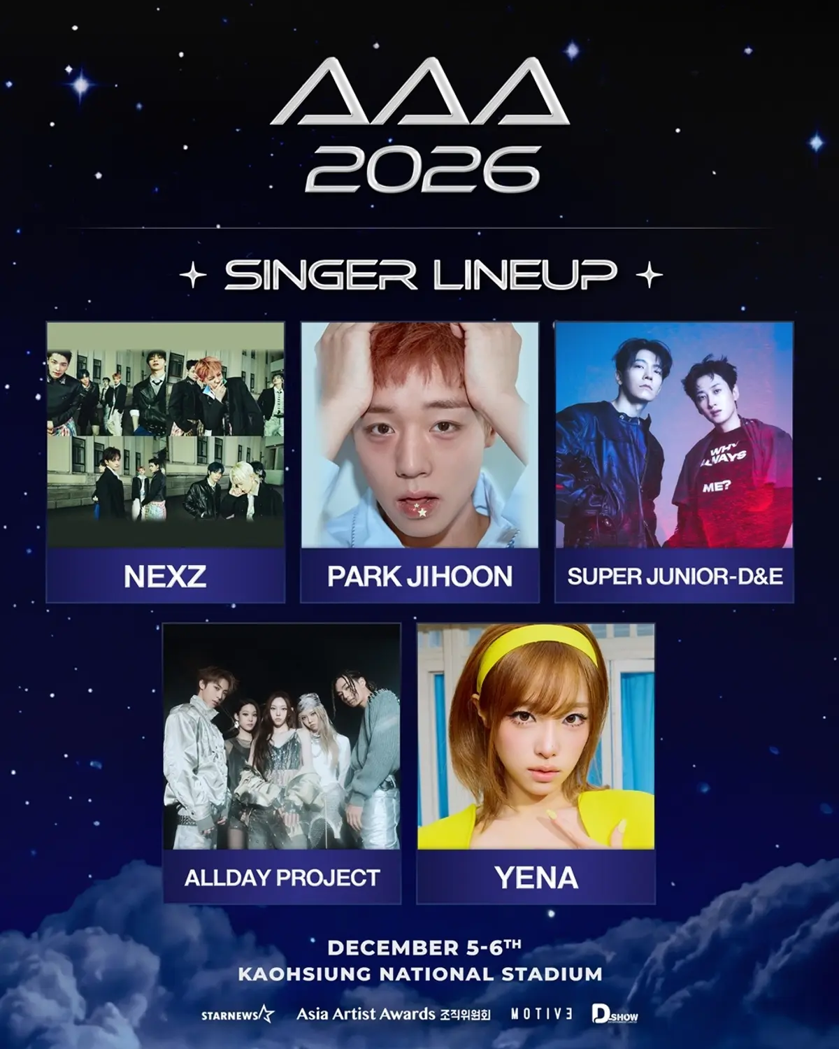 NEXZ, Park Ji Hoon, Super Junior-D&E, ALLDAY PROJECT & Choi Ye-na join AAA 2026 lineup